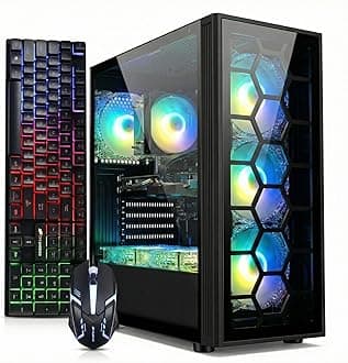 Gaming PC Desktop, Intel Core i7 up to 3.9GHz, GeForce RTX 3050 6G, 16GB RAM, 512GB SSD, WiFi 6, BT 5.0, RGB Fan x6, Windows 11 Home