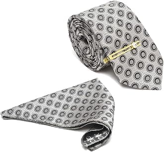 MUTAQINOTIMens Woven Premium Silk Necktie With Pocket Square and Golden Tie Pin (TEGP)