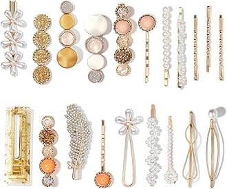 Mehayi 20 PCS Macaron Pearls and Acrylic Resin Hair Clips, Handmade Cute Hair Barrettes Bobby Pins, Glitter Crystal Geometric Hairpin, Elegant Gold Hair Accessories, Gifts for Women Girls…