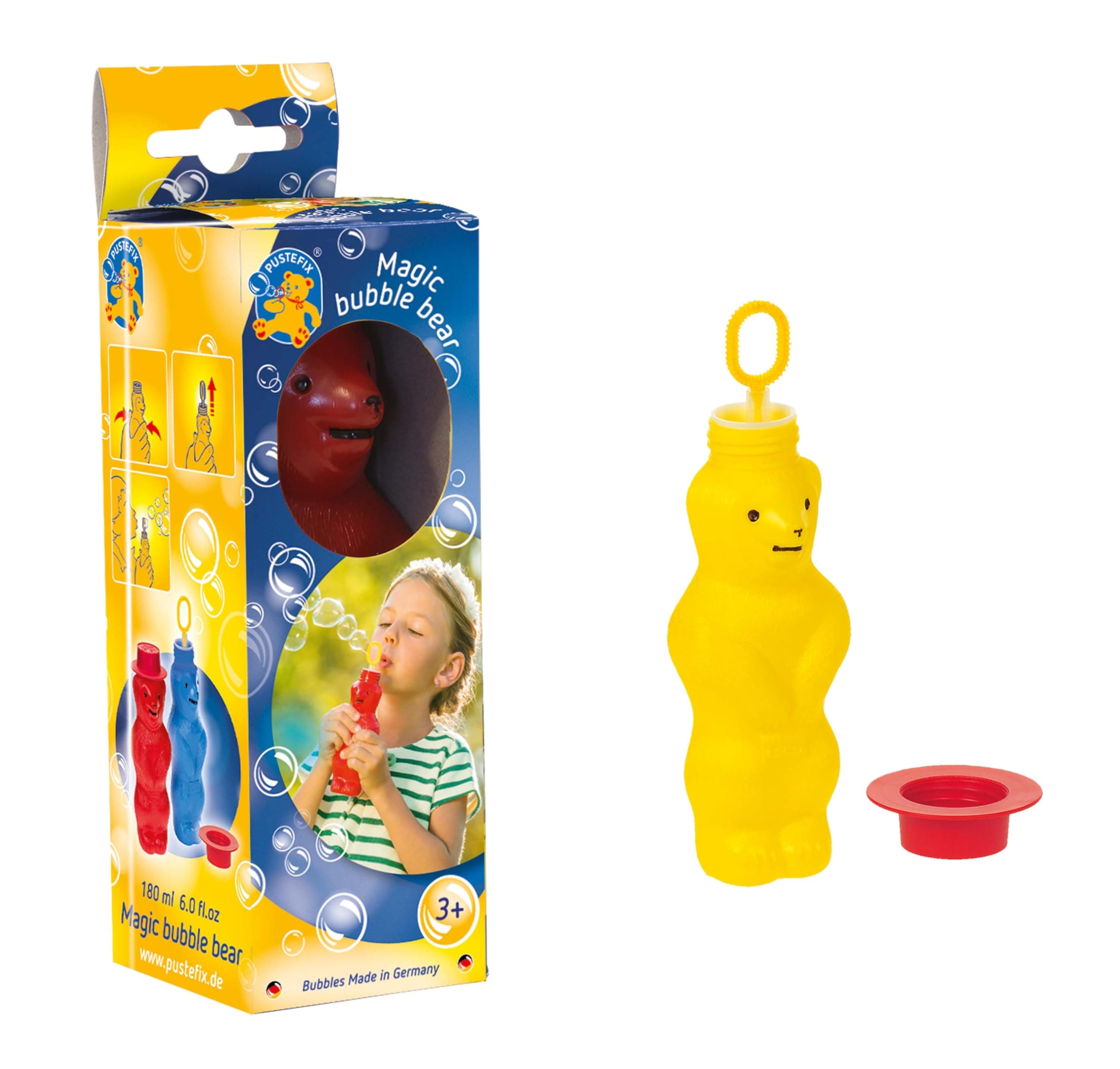 PUSTEFIX Bubble Bear 6 oz Bubble Blowing Squeeze to Blow Toy for Kids (Assorted Colors)
