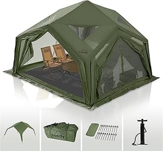 Coody Rbm Outdoors Shelter Hub Inflatable Tents for Camping with Stove Jack, 2-6 Person Canvas Casa de Camping Inflable, 4 Season Glamping Outdoor House, Easy Setup Canvas Hot Tent (Forest Green)