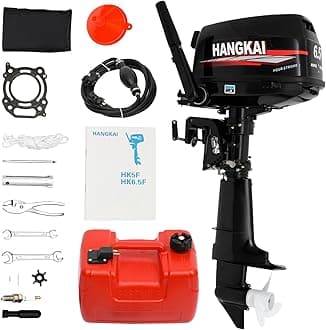 4 Stroke 6.5HP Outboard Motor, Outboard Motor Boat Engine with Fuel Tank, Heavy Duty Fishing Boat Engine Marine Engine with CDI Ignition/Water Cooling System Boat Motor