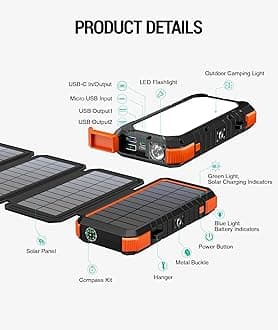 BLAVOR Solar Power Bank with 4 Foldable Solar Panels, 20000mAh External Battery Pack 18W Portable Fast Charging Phone Charger for Mobile Phone Tablet Outdoor Camping