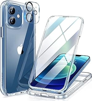 Miracase Glass Case for iPhone 12/12 Pro 6.1 inch, Upgraded Full-Body Rugged Phone Bumper Case Cover with Built-in 9H Tempered Glass Screen Protector and Camera Protector, Clear