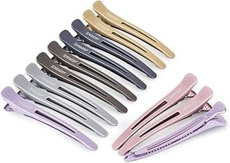 AIMIKE 12pcs Professional Hair Clips for Styling Sectioning, Anti-Slip No-Trace Duck Billed Hair Clips with Silicone Band, Salon and Home Hair Cutting Clips for Hairdresser, Women, Men - 4.3” Long