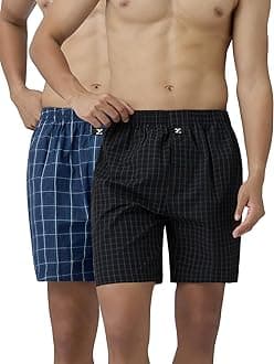 - Men's Checkmate Relaxed Fit Cotton Boxer Shorts with Dual Pocket & No Marks Waistband (Pack of 2)