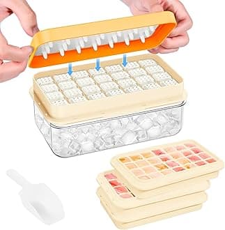 PHINOX Ice Cube Tray with Lid and Bin, 3 Pack Plastic Ice Cube Tray Molds, 84 pcs Ice Trays for freezer, Chilling Drinks, Whiskey & Cocktails, with Ice Container and Ice Scoop, BPA-Free