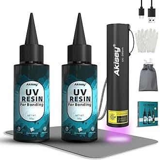 UV Resin Kit with Light, 100g UV Resin with Rechargeable 395NM UV Flashlight, Fast Curing in Seconds, UV Glue Adhesive for Bonding Jewelry, Plastic, Glass Repair, w/Mat, Gloves, Storage Bag