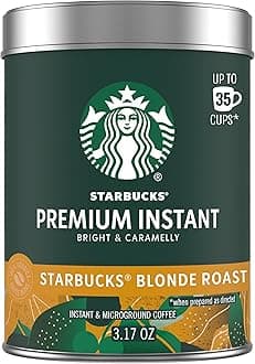 Starbucks Premium Instant Coffee, Blonde Roast, 100% Arabica, 1 Tin - upto 40 cups, 3.17 Oz