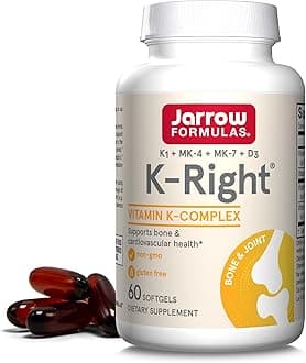 K-Right - Vitamin K-Complex (K1, MK-4, MK-7, D3) - 60 Servings (Softgels) - Dietary Supplement for Bone & Cardiovascular Health Support - Vitamin K2 MK-7 - Gluten Free