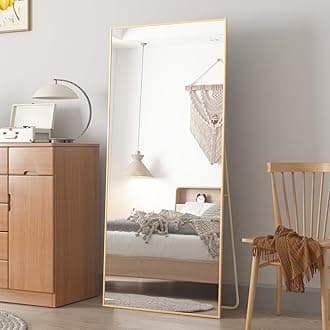 CASSILANDO 165 x 60 cm Full Length Standing Mirror, Floor Large Standing Mirror, Against Wall for Bedroom and Wall Mounted Thin Frame Mirrors, Gold