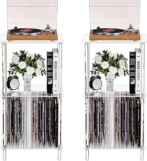 Clear Acrylic Side Table Set of 2, 15.7" L x 11.8" W x 30.7" H, 3-Tier End Table for Living Room, Small Modern Bedside Tables Nightstand for Bedroom, Home Decor Accent Table