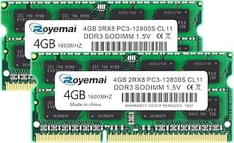 8GB Kit (2x4GB) DDR3 1600MHz SODIMM RAM, Royemai PC3-12800 2Rx8 1.35V 1.5V CL11 204-pin Notebook Laptop RAM Memory Module