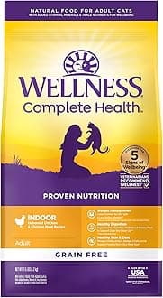 Wellness Complete Health Adult Dry Cat Food for Indoor Cats, Grain Free, Natural, Chicken & Chicken Meal (11.5 Pound Bag)