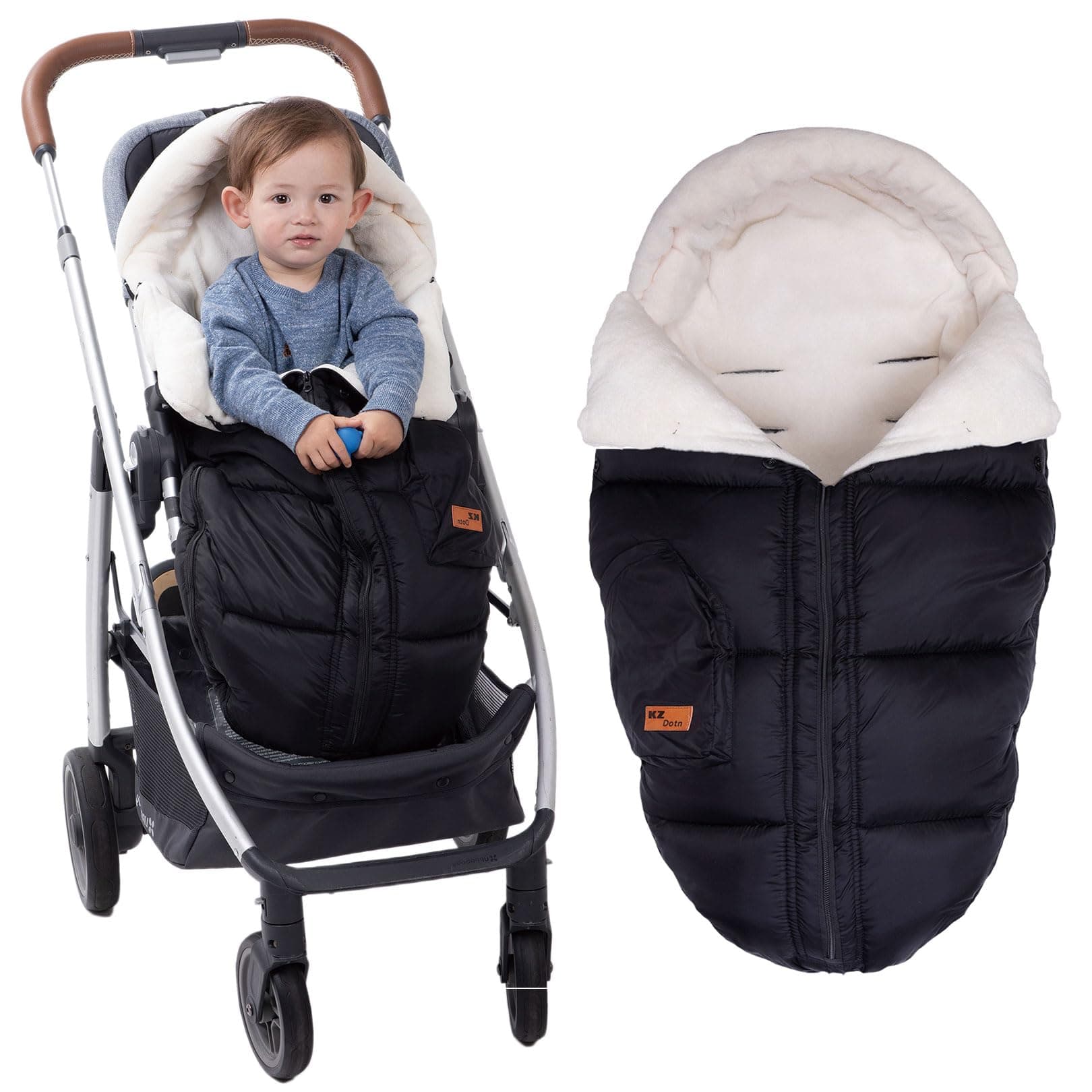 Stroller Footmuff, Stroller Cover for Winter, Front Panel Removeable Stroller Sleeping Bag, Adjustable Length Baby Stroller Blanket winter with Soft Hood, Fleece Lined Stroller Warmer Cover