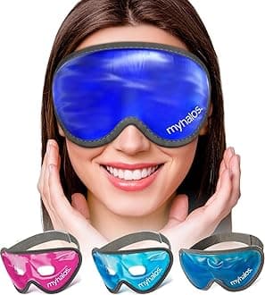 MyHalos Gel Eye Mask - Reusable Cooling Eye Mask with Adjustable Straps - Cold Mask for Puffy Eyes, Dark Circles and Hangovers - Eyes Ice Pack Compress for Sinus, Headaches & Puffiness, (No Eyeholes)