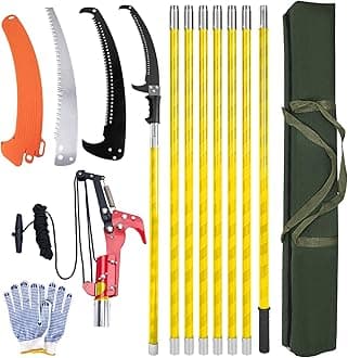 Pole Saws for Tree Trimming, 7.3-27 ft Tree Pruner Manual Pole Saw, Extendable Long Branch Trimmer Tree Pole Pruner Saw Blades and Scissors Set for Pruning Palms and Shrubs