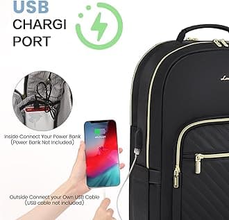 LOVEVOOK Leather Backpacks for Women,15.6 inch Leather Laptop Backpack Women Computer Backpack Laptop Bag,Stylish Quilted Travel Backpack Purse Work Bag College Teacher Backpacks with USB Port,Black