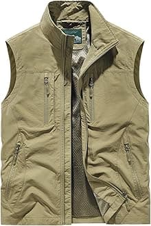 Men's Full Zip Sleeveless Quick Dry Jacket Casual Outdoor Vest Outerwear Multi Pockets Fishing Vests for Sport Golf