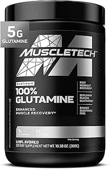 MuscleTech Glutamine Powder | 100% Pure L Glutamine Powder | Post Workout Recovery Drink | L-Glutamine Powder for Men & Women | Muscle Recovery | Unflavored (60 Servings)