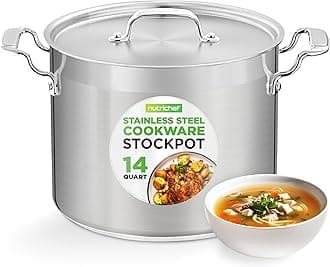 NutriChef 14 Quart Stock Pot with Lid - Heavy Duty Stainless Steel, Induction Ready, Ergonomic Handles