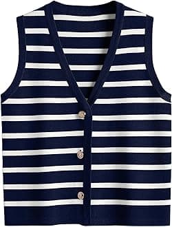 LILLUSORY Vest Tops for Women 2026 Summer Outfits Striped Sweaters Button Up Casual Blouses Jacket Fashion Clothes