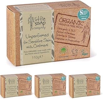 Little Soap Company Sensitive Unperfumed Soap Bar - Vegan, Cruelty Free, No SLS or Parabens, Unperfumed with English Oatmeal | Natural, & Organic Body & Hand Soap Bar(110g) (Pack of 4)