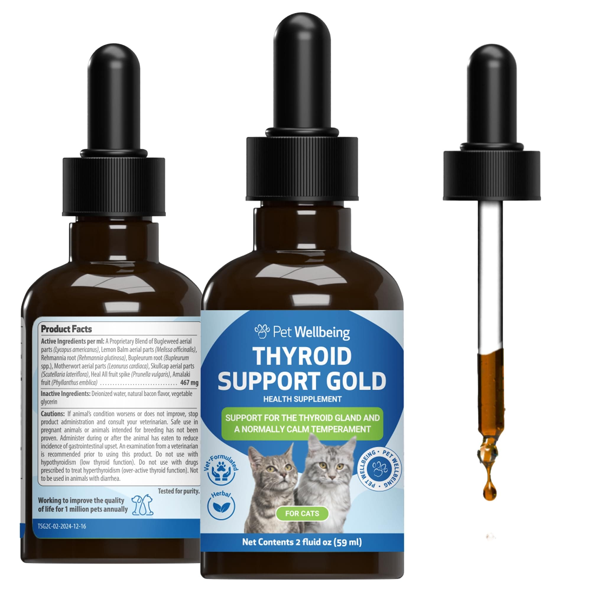 Thyroid Support Gold for Cats - Vet-Formulated - Supports Overactive Thyroid in Felines - Natural Herbal Supplement 2 fl oz (59 ml)