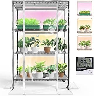 Indoor Greenhouse with Grow Light, Indoor Greenhouse Cabinet with 3 Pack Full Spectrum Plant Lights, 3 Color Modes, Grow Tent Kit for Indoor Plant, Seed Starting, Seed Tray, 35.4"x13.8"x59"