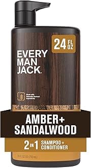 Every Man Jack 2-in-1 Daily Shampoo + Conditioner - Amber + Sandalwood | Nourishing For All Hair Types, Naturally Derived, Cruelty-Free Shampoo and Conditioner Set for Men | 24oz -1 Bottle