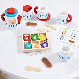 Melissa & Doug 22-Piece Steep and Serve Wooden Tea Set - Play Food and Kitchen Accessories
