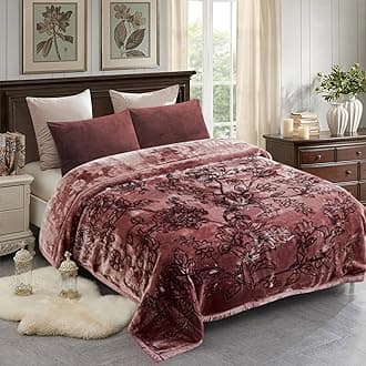 JML Korean Style Mink Blanket Heavy King Size 87" x 94", 10.5 Pounds Plush Fleece Blankets for Winter- Silky Soft and Warm, 2 Ply A&B Printed Embossed Raschel Bed Blanket (Floral Woodrose)