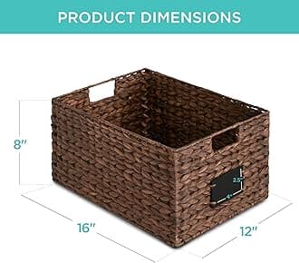 Best Choice Products Pantry Baskets Set of 2 16x12in Water Hyacinth Storage Baskets, Woven Wicker Kitchen Organizers with handles w/Chalkboard Label Chalk Marker - Brown