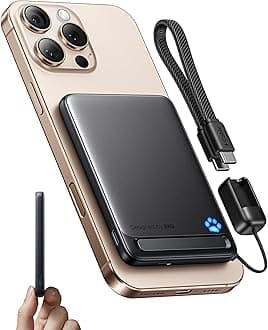 for Magsafe Power Bank, Ultra Slim 5000mAh Qi2 Certified 15W Magnetic Portable Charger, Travel Wireless Battery Pack with USB C Cable & Stand for iPhone Air 17 16 15 14 13 12 Only