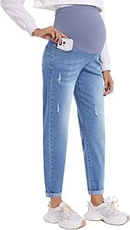 POSHGLAM Women's Maternity Jeans Over Belly Comfy Stretch 28'' Boyfriend Jeans Loose Pregnancy Pants, S-XXL