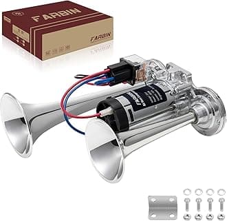 Air Horn 24v Train Horn Truck Horn with Compressor 24v Airhorns Horns Loud Dual Trumpet Chrome Plating for Any 24V Vehicles