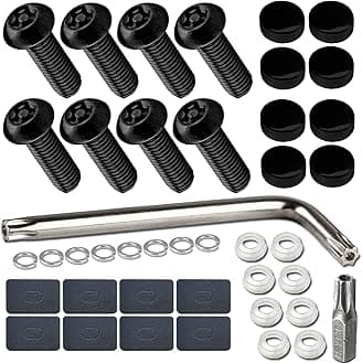 Anti Theft License Plate Screws- 8 PC Button Head Torx M6 3/4" Stainless Steel Mechanical Bolt Fastener and Black Caps
