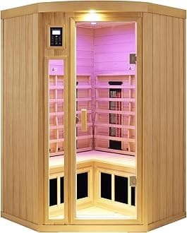 LTCCDSS Ceramic Infrared Sauna 2-3 Person, Far Infrared Sauna, Corner Indoor Sauna with 1750W, Low EMF 5 Heaters+4 Ceramic Heating Cube, 2 Bluetooth Speakers, Chromotherapy, LCD Display Dual Control