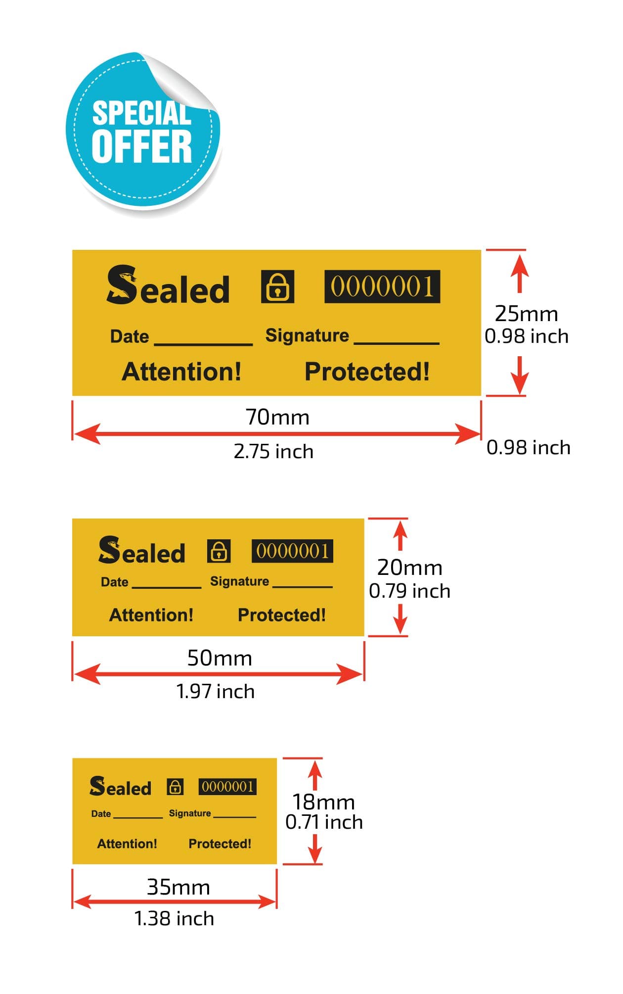Seal - 100 Customs Stickers (Medium Yellow Labels) | Tamper Proof Security Tape with Unique Sequential Serial Numbers | Warranty Void Labels for Evidence & Quality Control | Includes Signature & Date