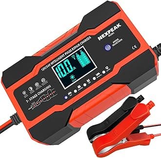 10-Amp Car Battery Charger, 12V and 24V Smart Fully Automatic Battery Charger Maintainer Trickle Charger w/ Temperature Compensation for Car Truck Motorcycle Lawn Mower Boat Marine Lead Acid Batteries