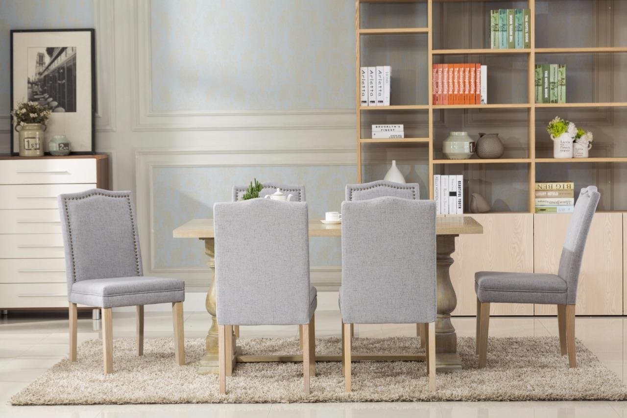 DARA 7 Piece Dining Table Set with Chairs 6 Person Seating Light Gray Chair and Table Set