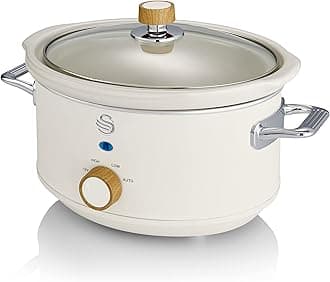Salton Swan Nordic-Style Slow Cooker with Removable Ceramic Pot, 3.5 Litre (Cotton White)