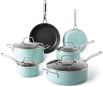 Lockton Premium Nonstick 10 Piece Enamel Heavy Gauge Aluminum Pots and Pans Cookware Set - Martha Blue