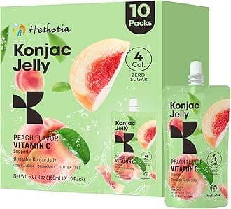 Hethstia Konjac Jelly Peach Flavor, Drinkable Peach Jelly Squeeze Pouches, 0 Sugar, 4 Calories, Keto, Vegan, Gluten-Free, Vitamin C Healthy Snacks & Gifts, 10 Packs