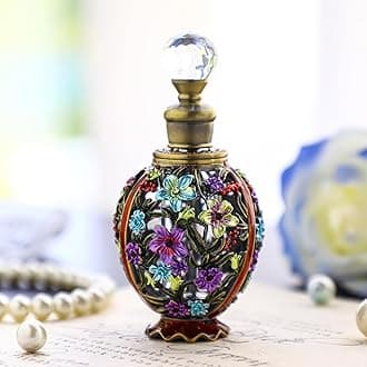 Vintage Flower Glass Perfume Bottle Empty Refillable Painted Enameled Decorative Crystal Perfume Holder Container Scent Bottle(6ml)