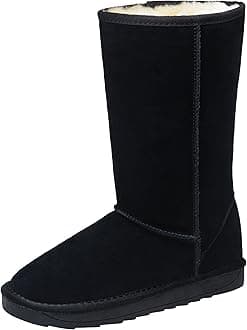 VEPOSEWomen's Winter Snow Boots Warm Fur Mid Calf Tall Suede Fuzzy Slip on Shoes