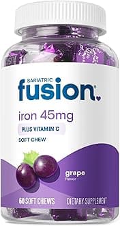 Iron Soft Chew with Vitamin C | Grape Flavored | Chewy Vitamin for Bariatric Patients | Gluten Free | Iron Supplement for Women and Men | 60 Count | 2 Month Supply