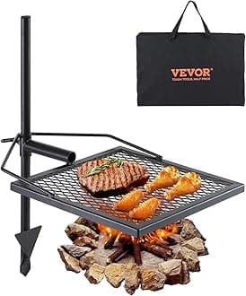 VEVOR Swivel Campfire Grill, Fire Pit Grill Grate over Fire Pits, Heavy Duty Steel Grill Grates, 360° Adjustable Open Fire Outdoor Cooking Equipment, Portable Camp Fire Racks for Camping Outdoor BBQ