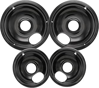 Stove Drip Pan for Electric Stove Top, Compatible with Frigidaire 10% Energy Save by Enamel Spraying Prevent Bending and Rust Includes a Set of 4 Oven Burner Drip Pans, Black