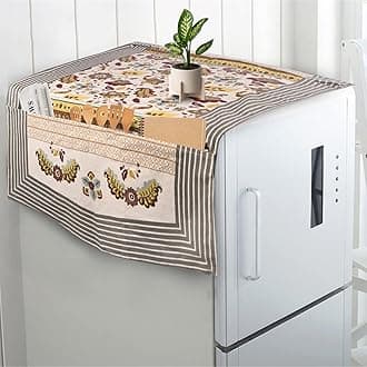 OrientalWeavers Hand Block Printed Floral Design Cotton Fridge Top Cover (Grey, 26"x48"), Refrigerator Top Cover with Spacious Deep Utility Pocket / Multi-Utility Appliance Cover / Washing Machine Top